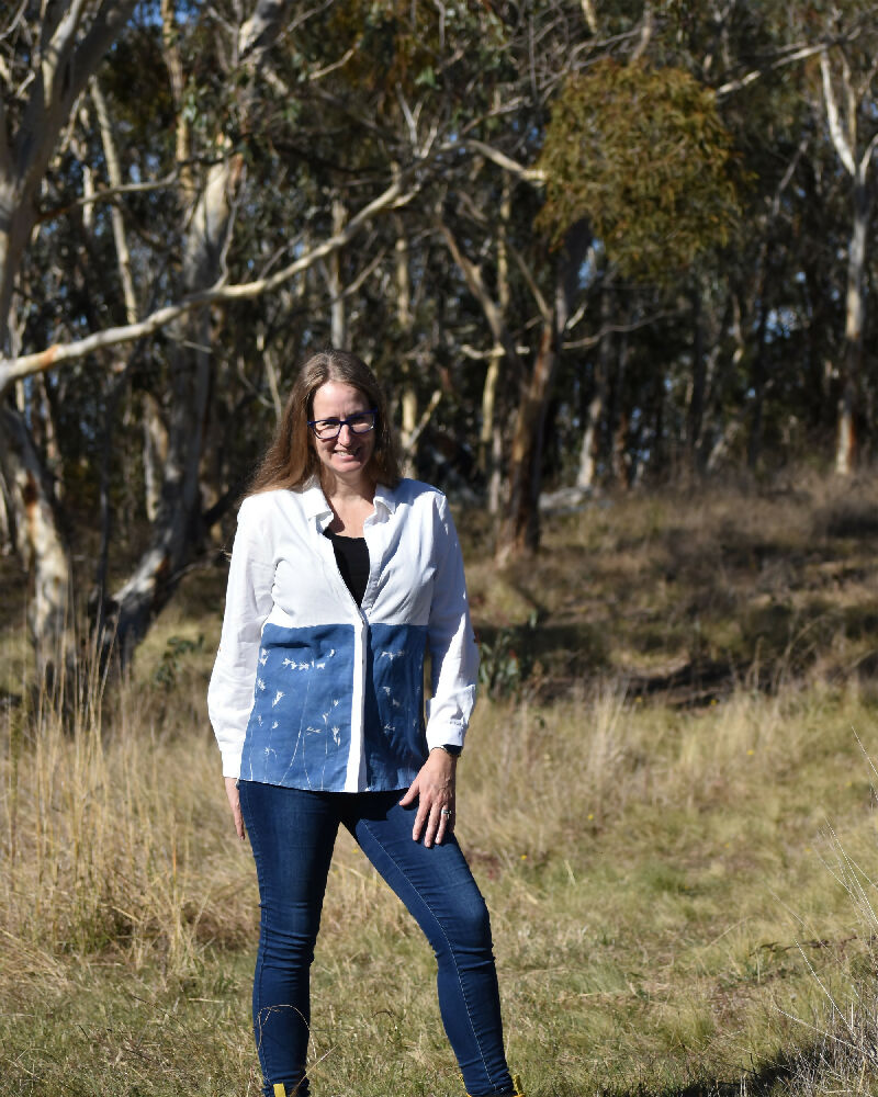 Linen Long Slv Top - _0006_Cyanotype on Linen Clothing