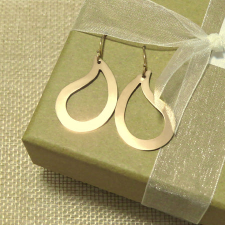 14/20K Rose Gold Hand Made Large Tear Drop Dangle Earrings, Organic, Feminine, Minimalist