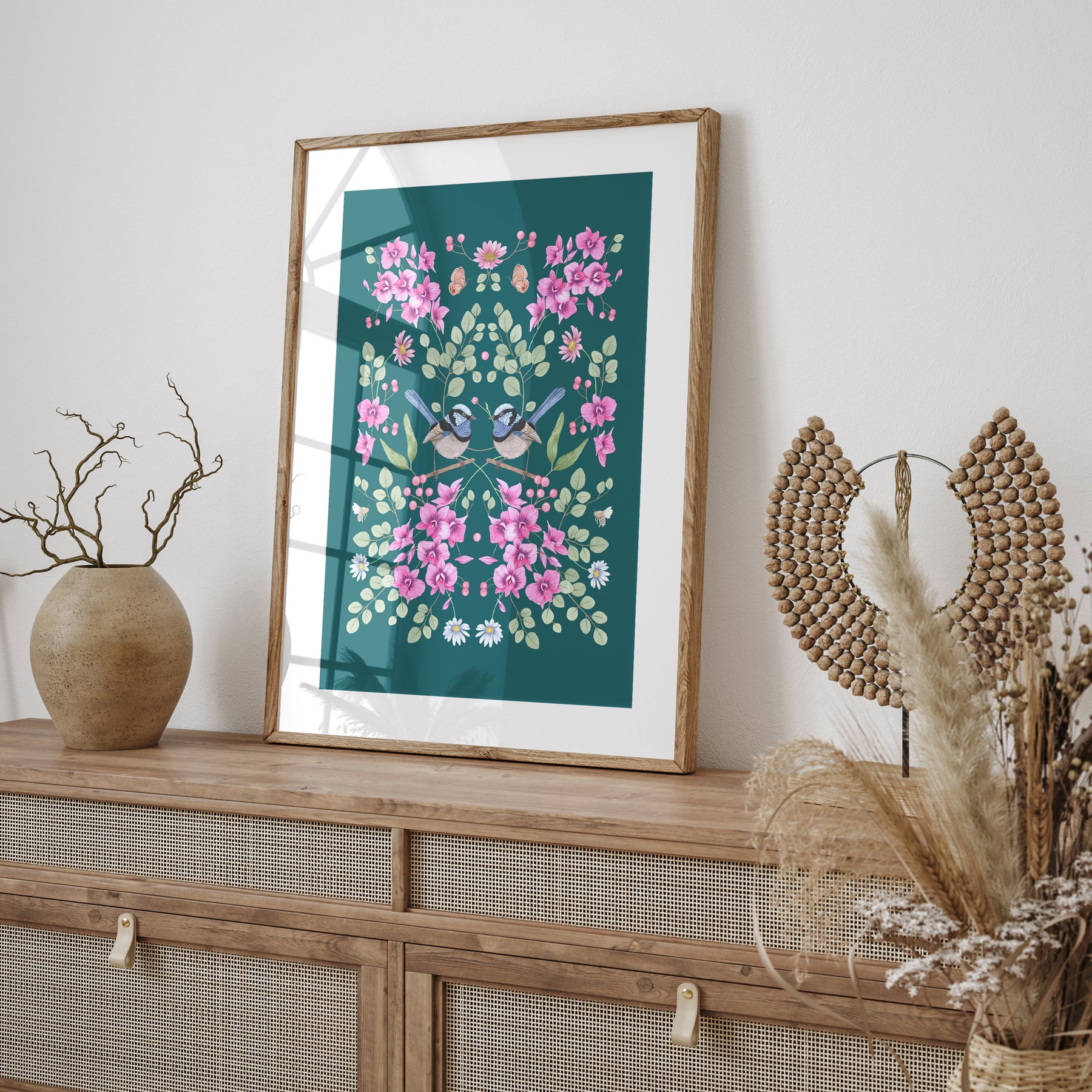 Fairywren and Orchid Art Print