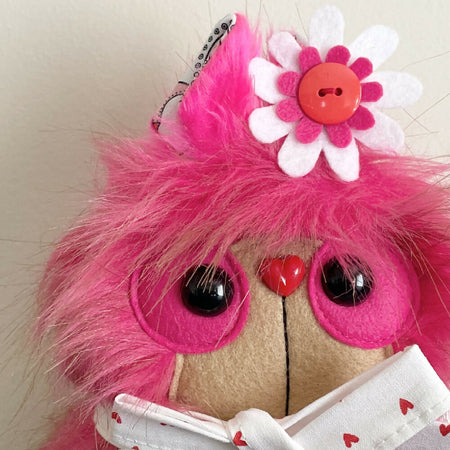 Littlebear Plush Pink Valentines 18cm Handmade Unique Decorative Fur Bear