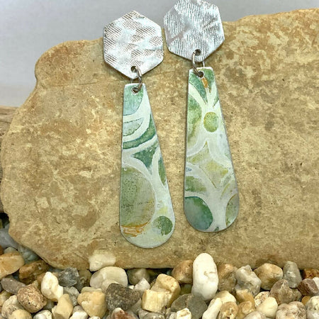 Green watery printed aluminium earrings