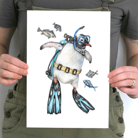 'Sullivan the Scuba Diver Penguin' Art Print