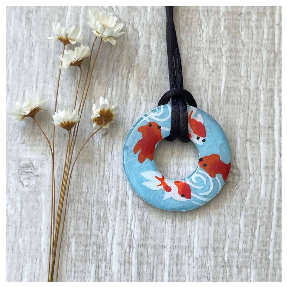 Koi Fish Necklace made with Japanese Paper • Adjustable Cord