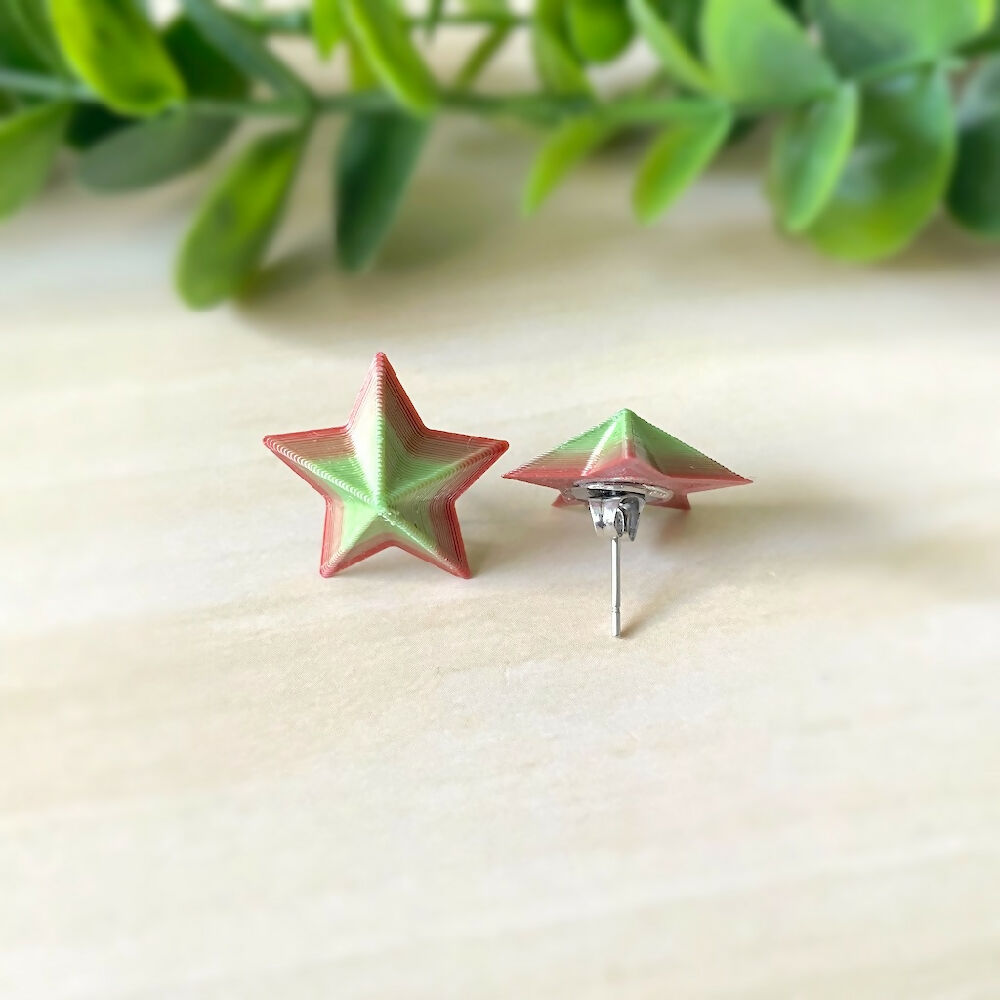 Australian-artist-handmade-jewellery-stud-earrings-3D-printed-star-green-orange-5