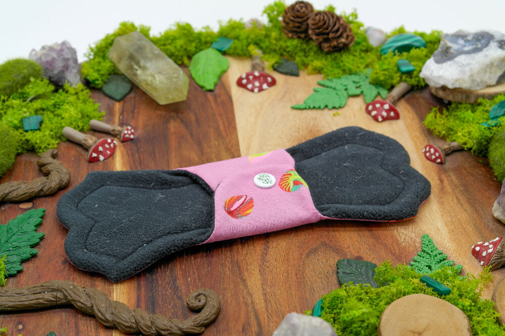 dig the flow reusables reusable cloth pad australian handmade pink daisies mustard bamboo lycra tula pink shells cotton unique one-of-a-kind lips of an angel kitty menstrual health business - softshell waterproof backer wing closure kam snaps