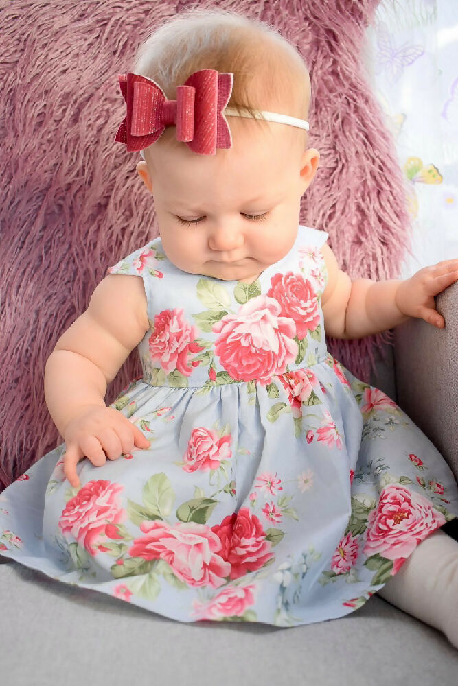 Blue Roses Baby Tea Party Dress