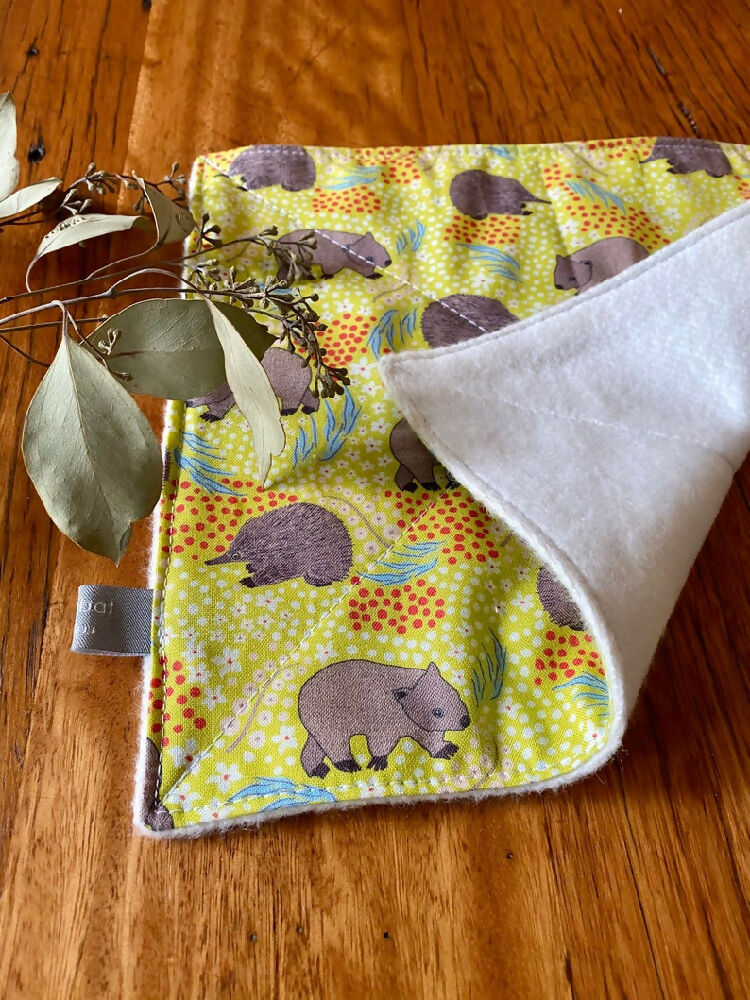 wash cloth lime green wombats & echidnas 3