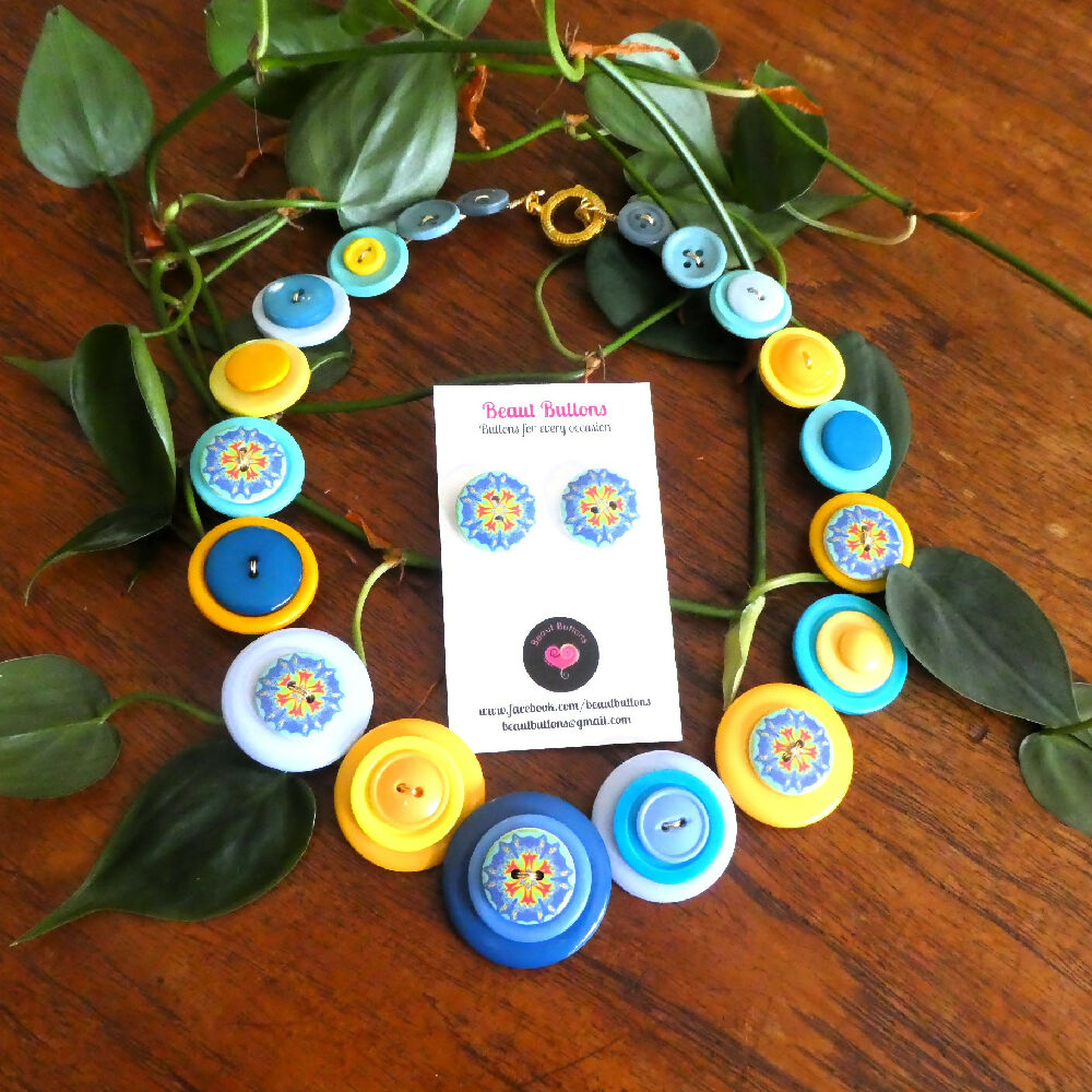 Blue Mandala necklace and earrings.