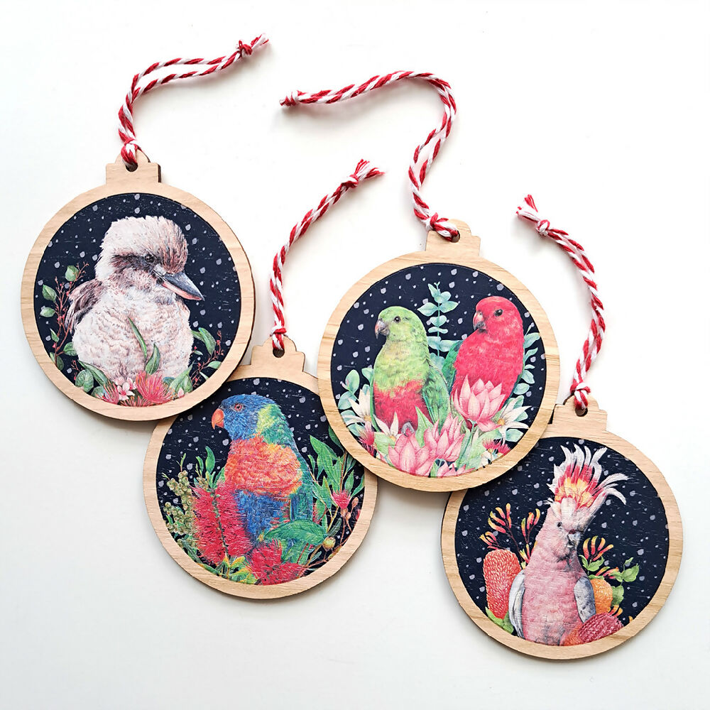 Wooden Ornaments of Australian Bird Artworks