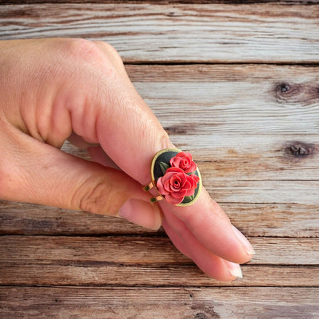 Floral Rose Bouquet Ring Tangerine Red