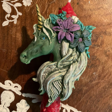 Monoceros Unicorn Intention Ritual Altar Spell Beeswax Candle Green Red