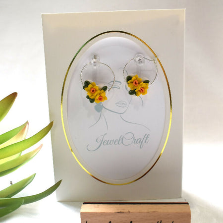 Yellow Daffodil Hoop Earrings