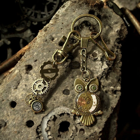 Steampunk watch parts owl keyring