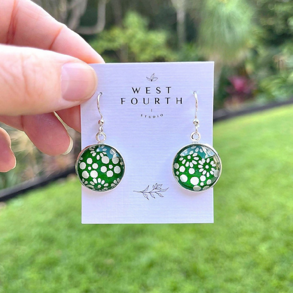Green and White Japanese Paper Earrings
