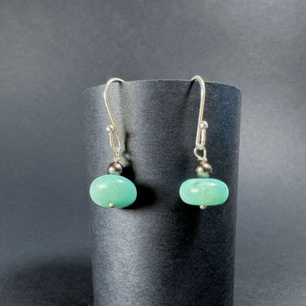 Amazonite & pearl earrings on black tube