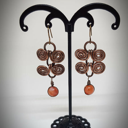 Copper doubled coil earrings with Snake Skin Agate bead