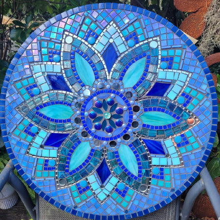 Stunning Stained Glass Blue Mandala Wall Art, 58cm, Ready to hang