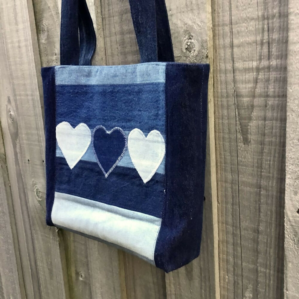 Upcycled Denim Tote Bag - Hearts