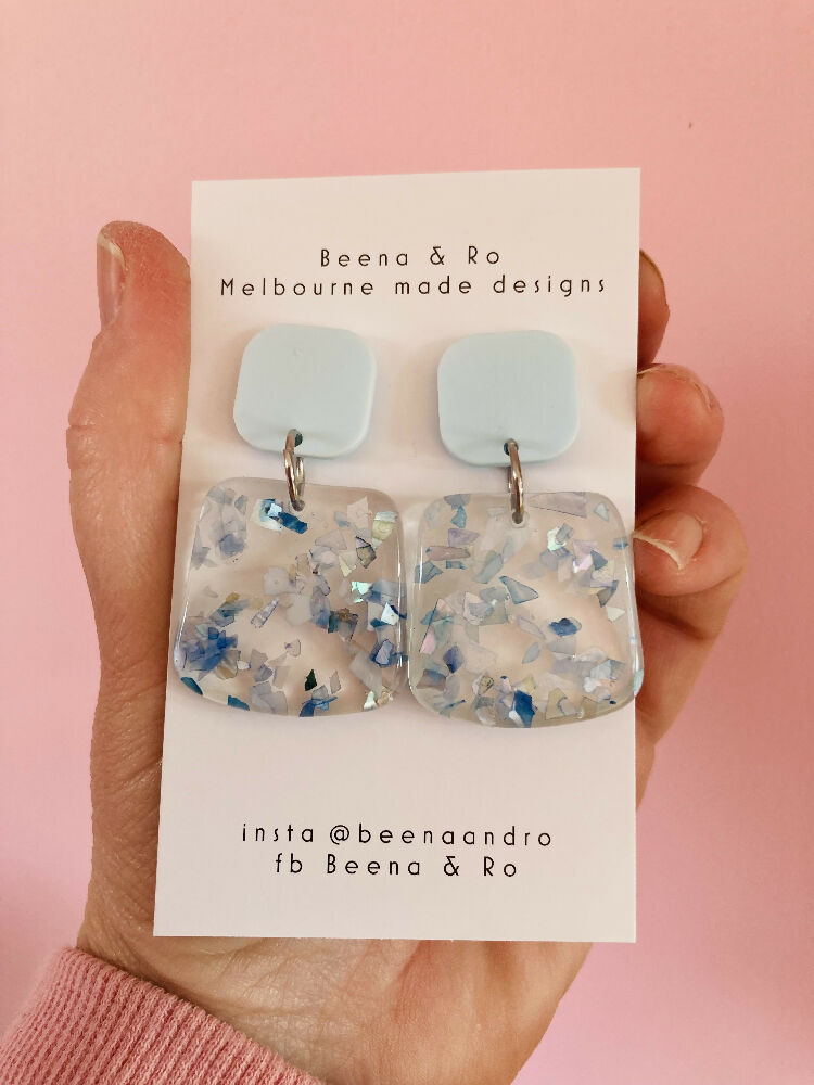 Ice blue acrylic earrings