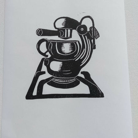 Original linocut print Atomic coffee