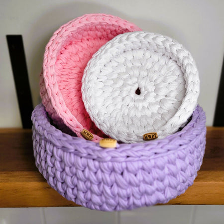 White/Pink/Lilac | Nesting Baskets | Handmade | Sustainable | Fibre Art | Storage