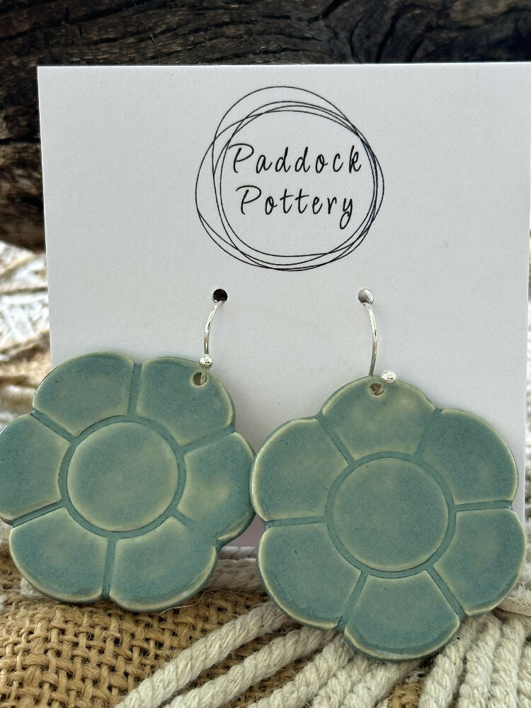 Paddock Pottery - Handmade Ceramic Flower Earrings with Silver Hook Large