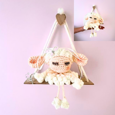 Handmade Crochet Lamb Wall Hanging, Nursery Decor, Baby Wall Hanging