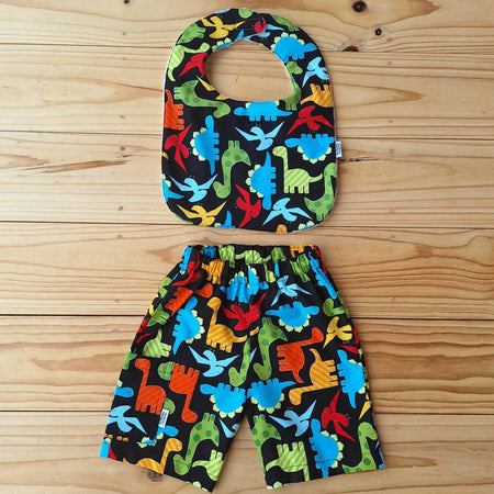 Dinosaur Theme Toddler Shorts and Bib Set | Size 1