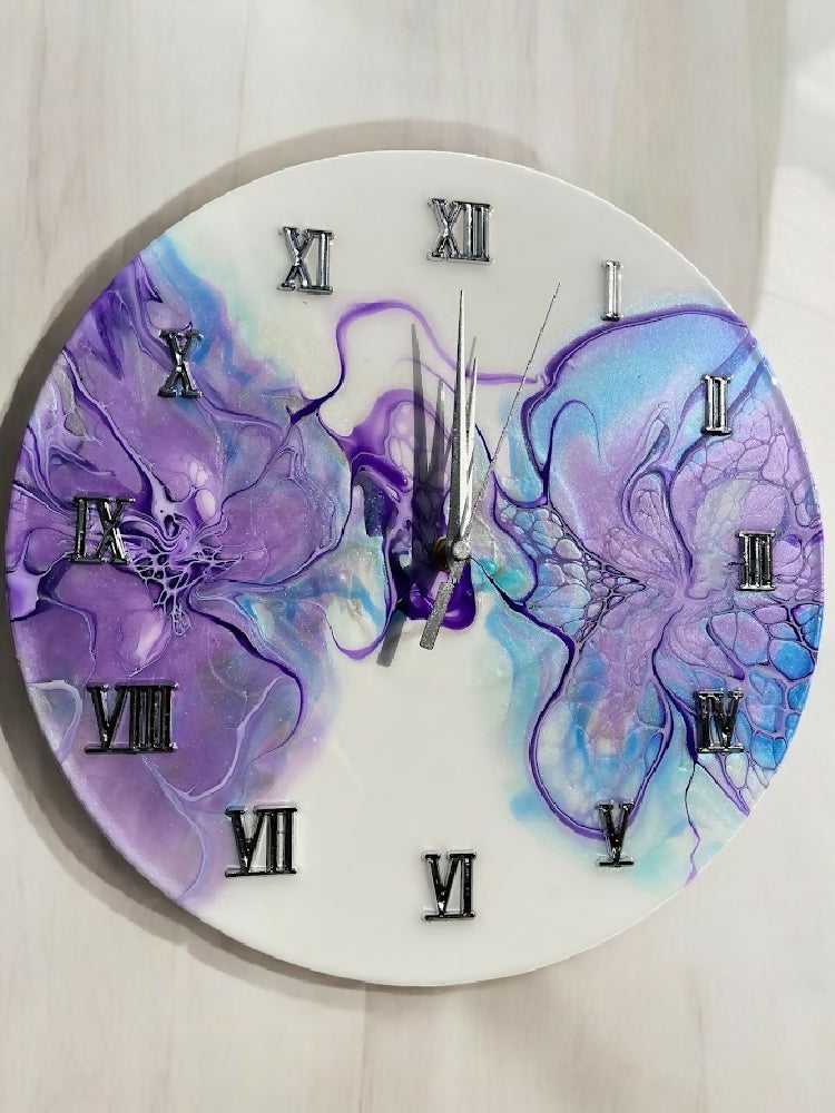 Purple flower bloom silver clock-Photoroom