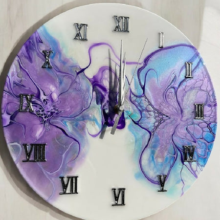 Purple flower clock on upcycled LP record