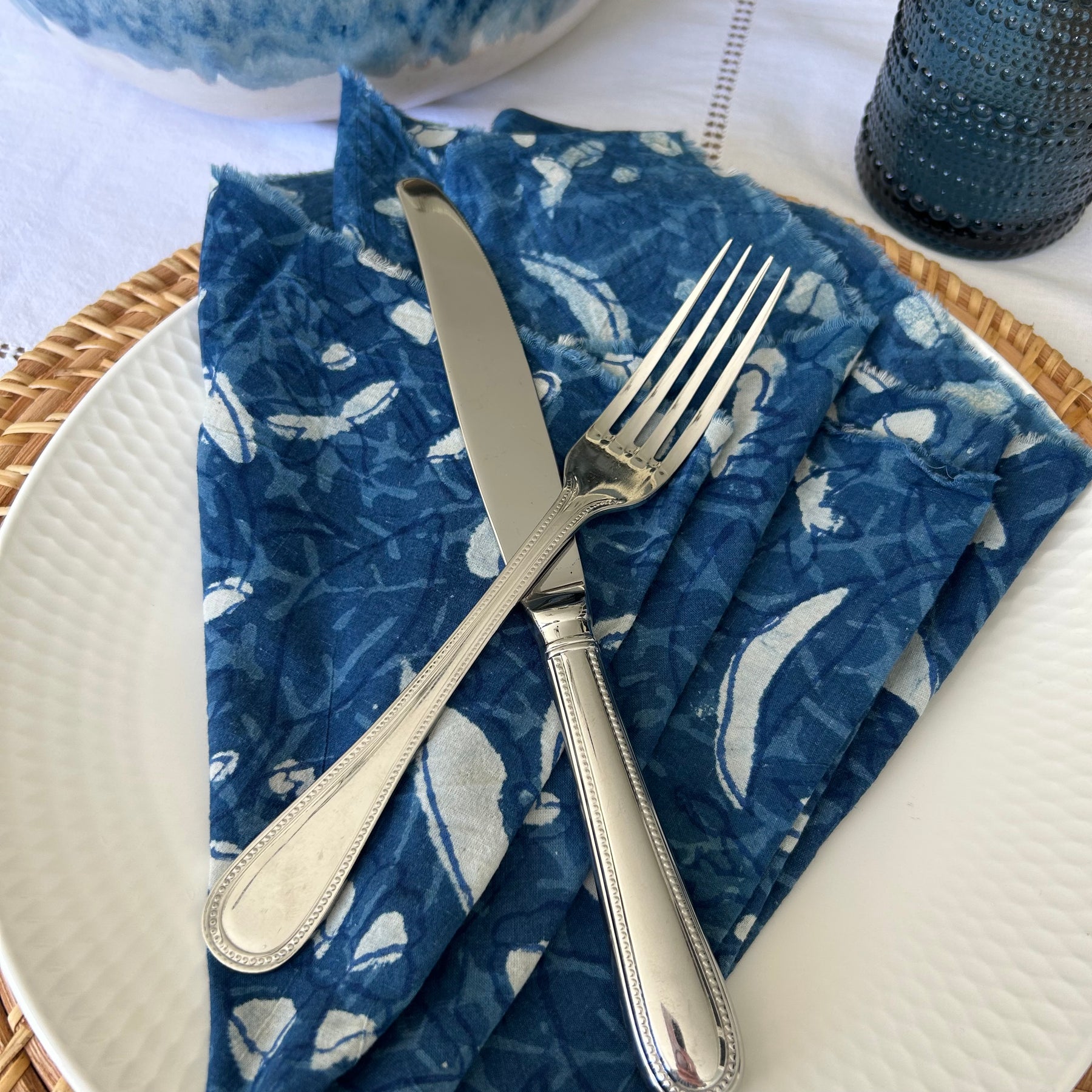 Pair of Napkins - Indigo Blue and White