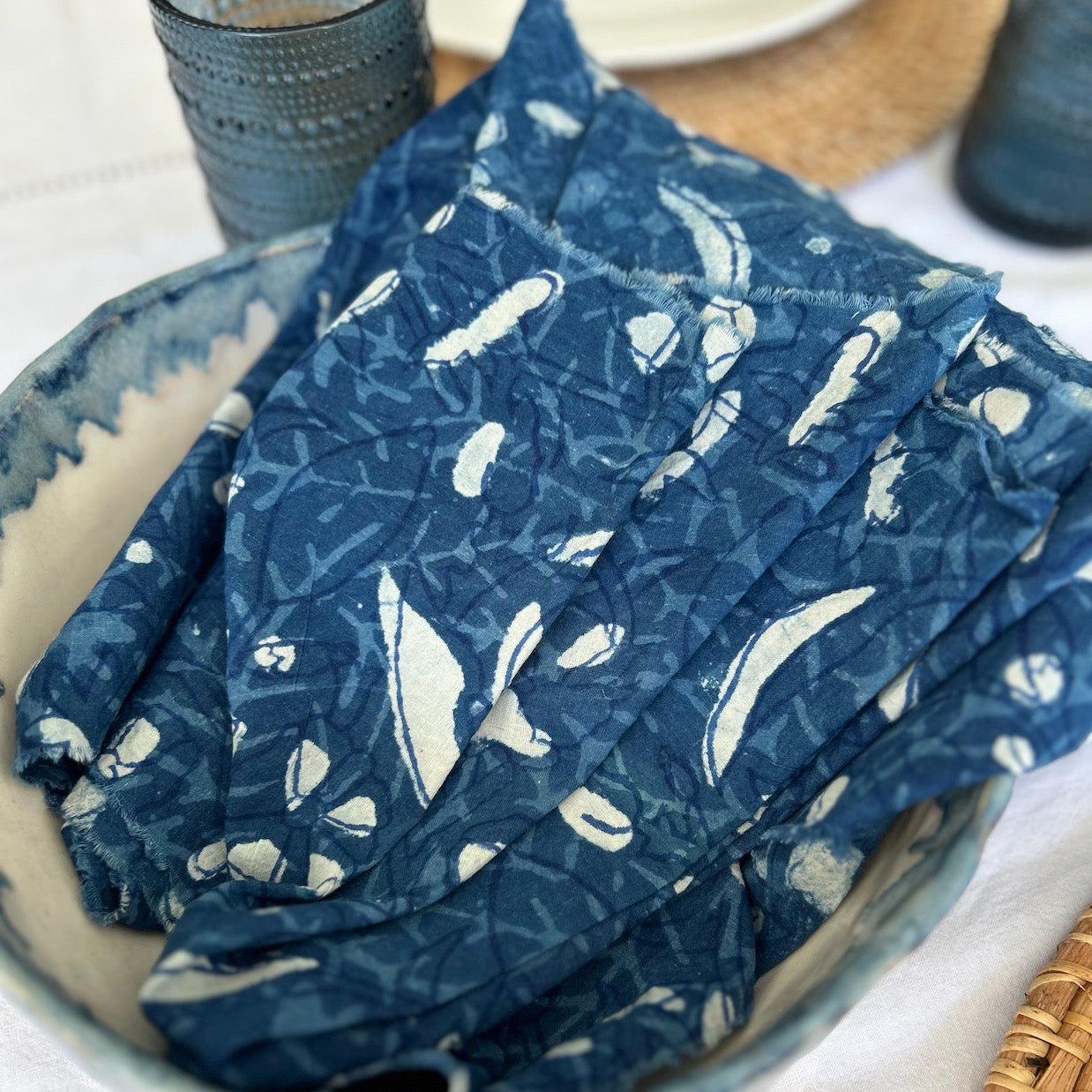 Pair of Napkins - Indigo Blue and White