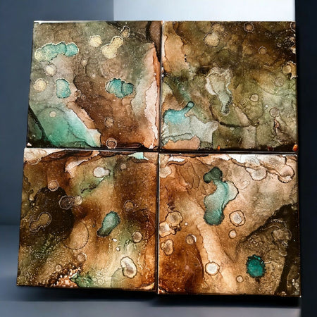 Resin/Alcohol Ink Drink Coasters (Set of 4) Brown/Teal/Mixed