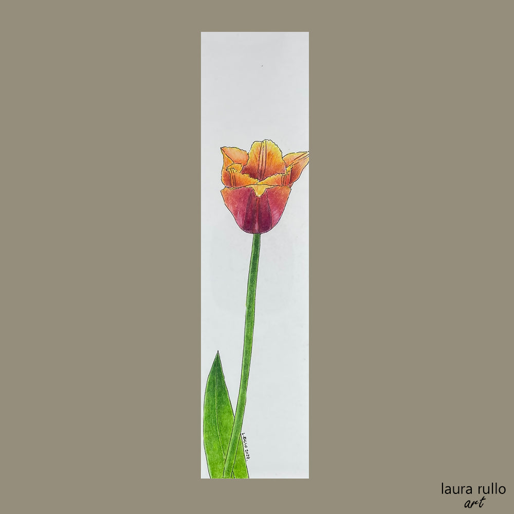 Handmade Original Orange Tulip Bookmark