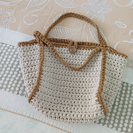 2 Tone Bucket Bag - Beige and Tan