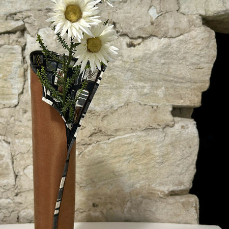 Tall Earthy Coloured Vase Crafted from Textiles & Feathers