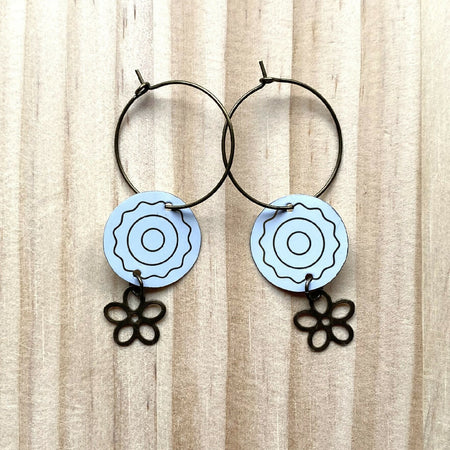 Recycled Metal Hoop Earrings - Swaying Flowers