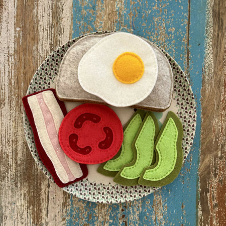 Felt play food, breakfast set with a tomato