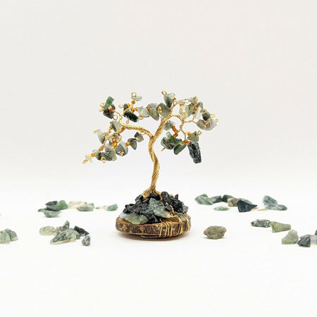 Gemstone tree ~ holistic harmony ~ agate & black tourmaline & moss agate gemstones