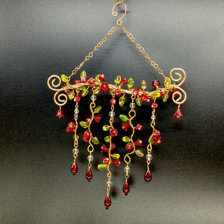 Bell-Flower Hangers Aqua Red or Pink Glass-Beads Jewellery Decor