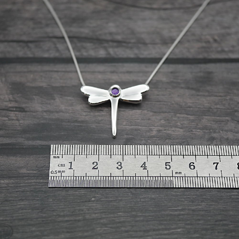 dragonfly amethyst sterling silver pendant ruler sml