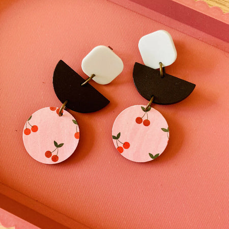 Printed cherry layer earrings