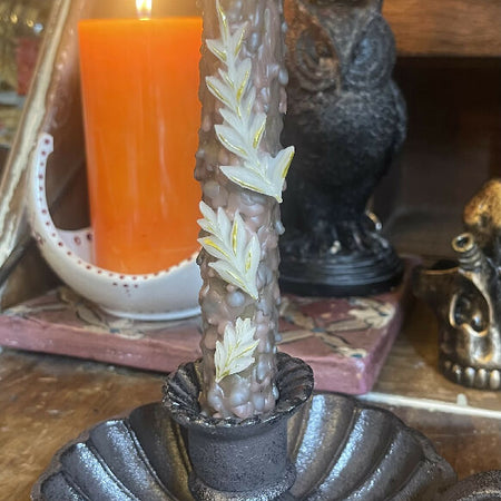 Ferns Intention Ritual Spell Altar Beeswax Candle Brown White