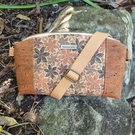 Cork Organiser / Crossbody Bag - Floral and Brown Tones