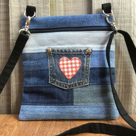 Upcycled Denim Crossbody Bag - Small Denim Pocket Design