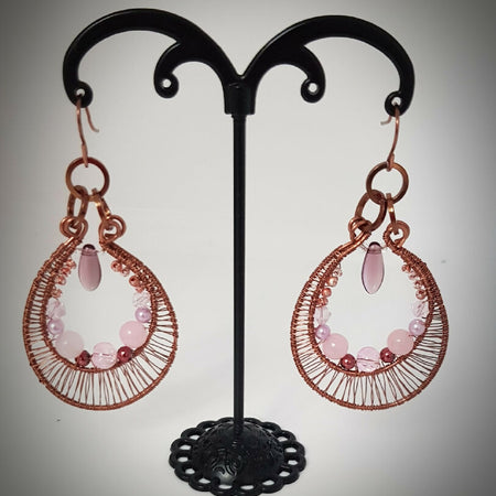 Bit of Bling, pretty oval wire wrapped and beaded earrings