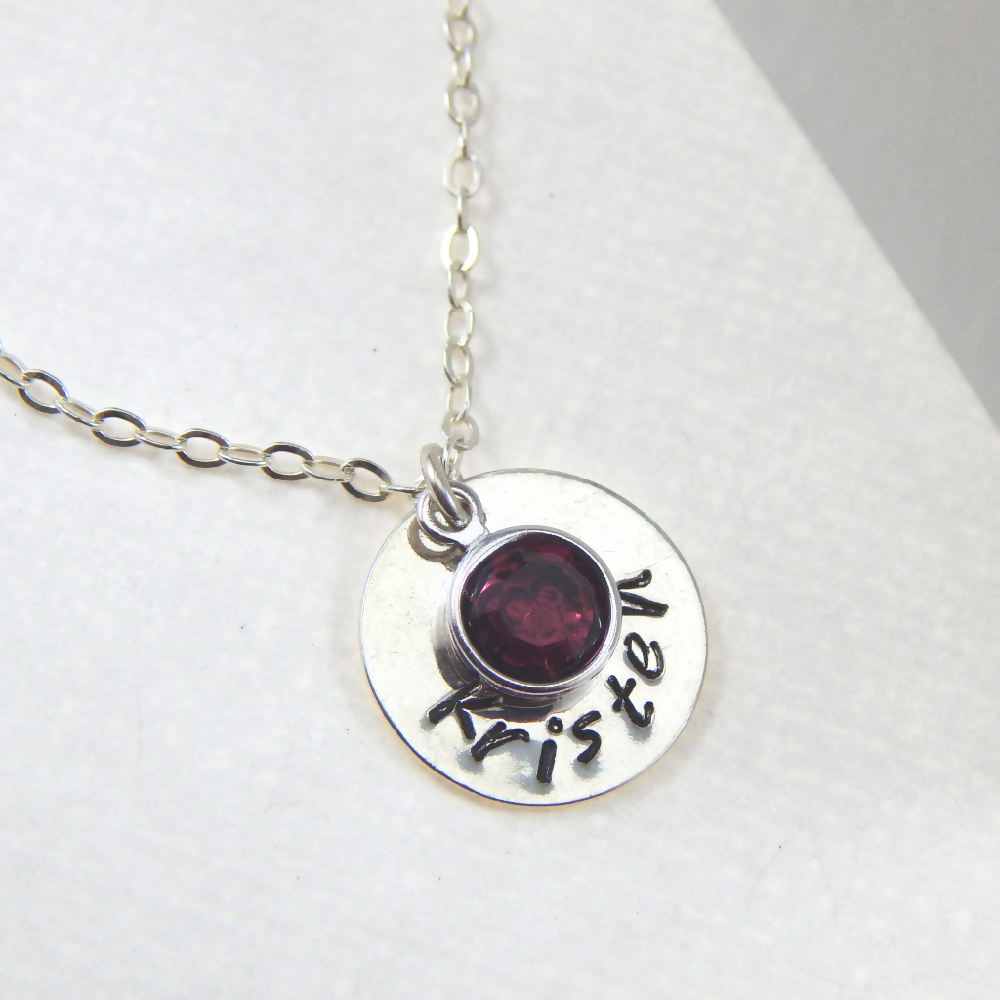 Personalized Name Necklace in Sterling Silver with Birthstone