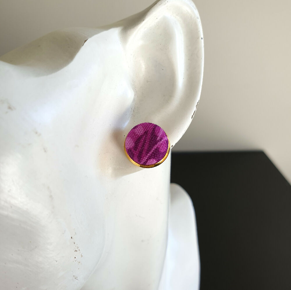 1.4cm Round Purple Bubble cotton fabric Cabochon stud earrings