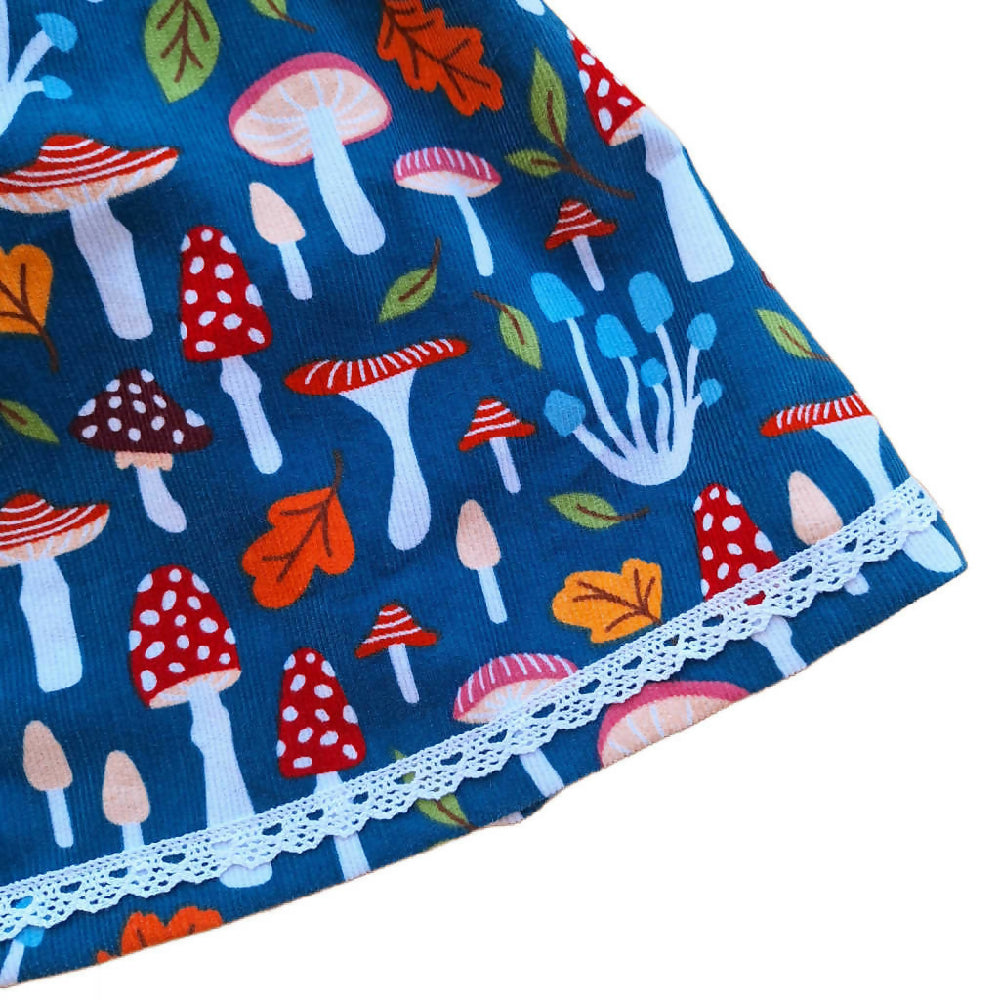 Girls Tie Shoulder, Corduroy Pinafore Dress | Toadstools | Size 3