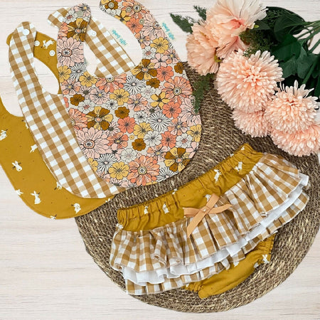 Rufflebutts & 3 Bib Bundle - Mustard Bunny - Size 0 only